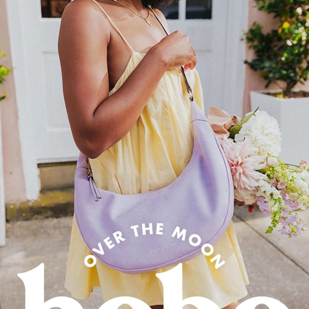 Poppy and Peonies Lavender Shoulder Moon Bag